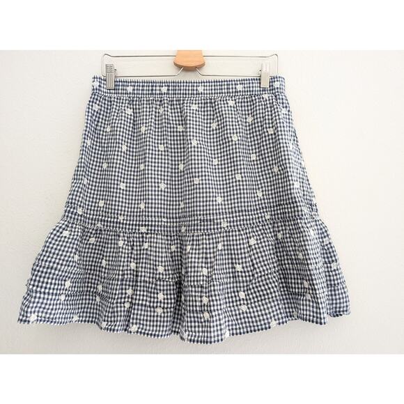 NWT Madewell Embroidered Tiered Pull-On Mini Skirt in Gingham Check Size M - Picture 3 of 9